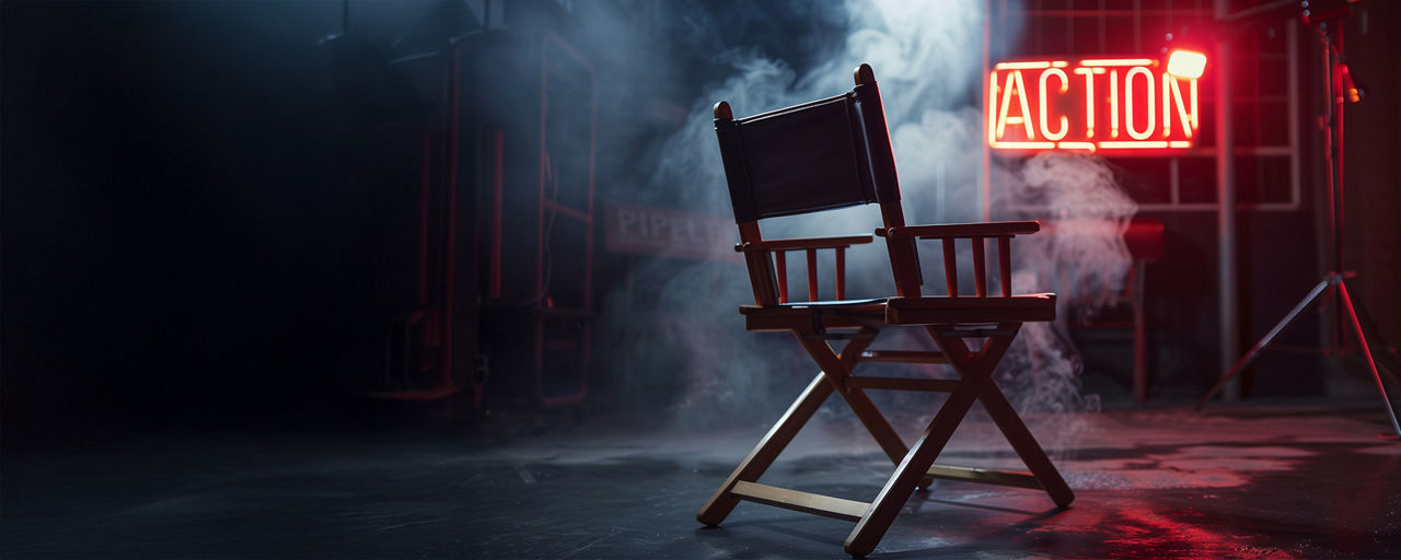 Filmset mit einem großen Schriftzug "Action"